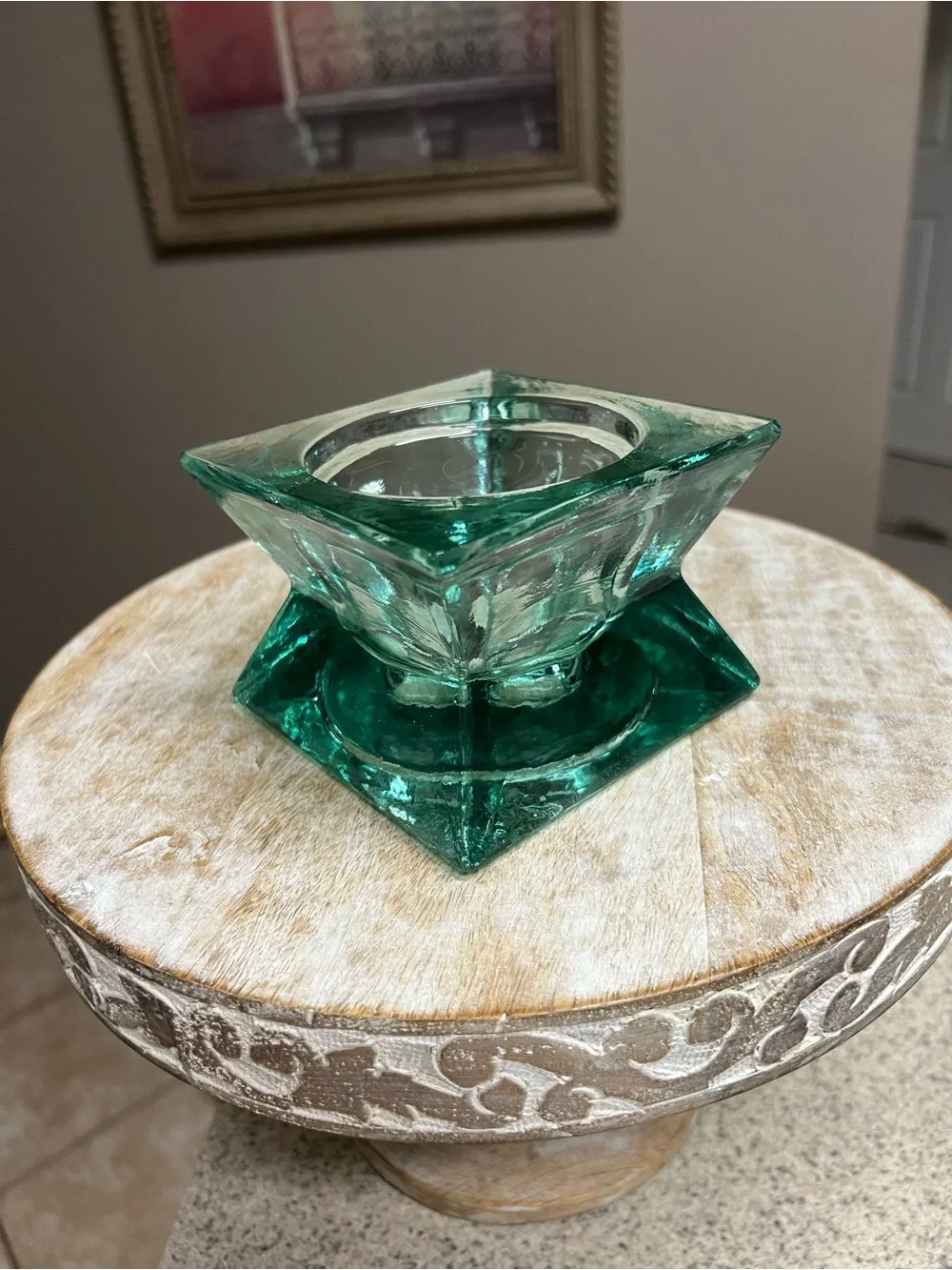 Recycled Green Glass Pillar Candle Holder